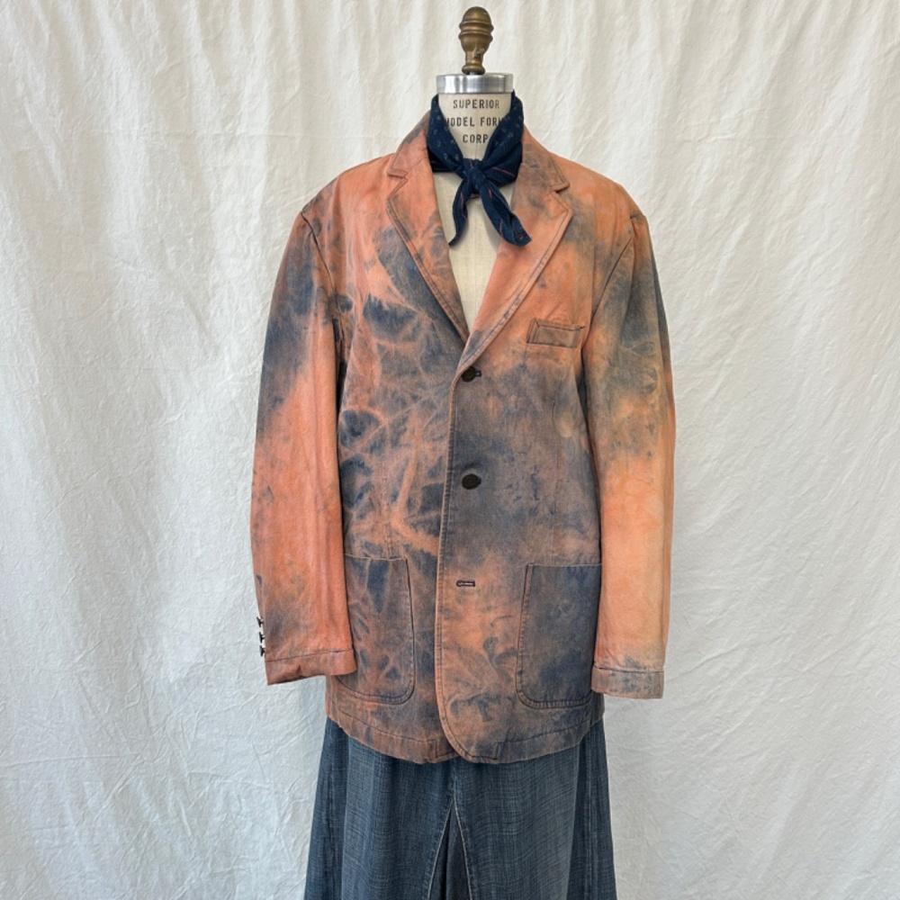 Vintage demin inspired hand dyed blue and orange blazer.